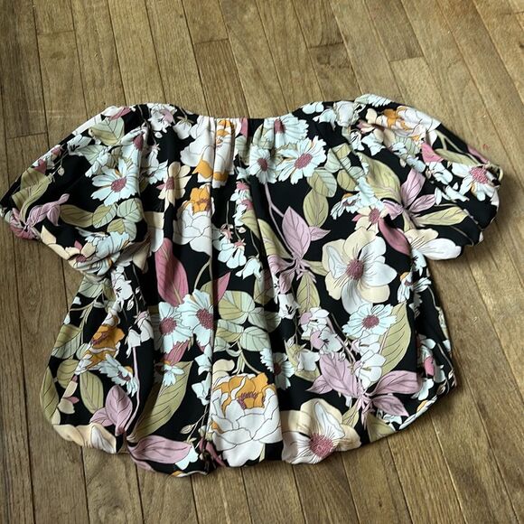 Pleione bubble top black‎ floral blouse top cropped size XS - Picture 10 of 10